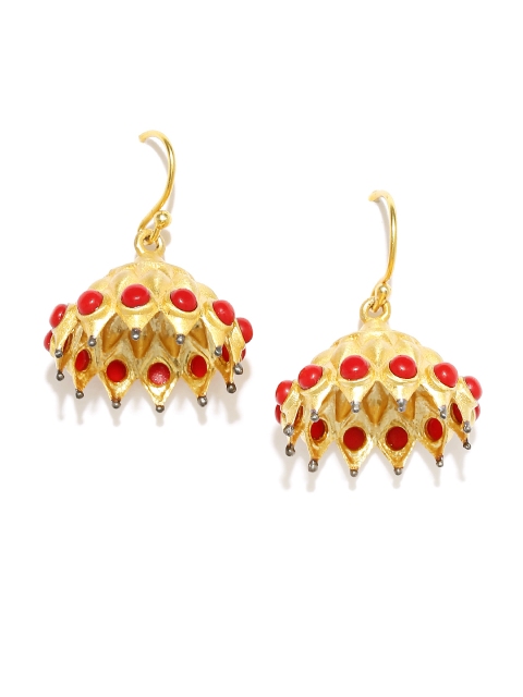 

Gehna Gold-Toned & Orange Ornate Coral and Silver Jhumki