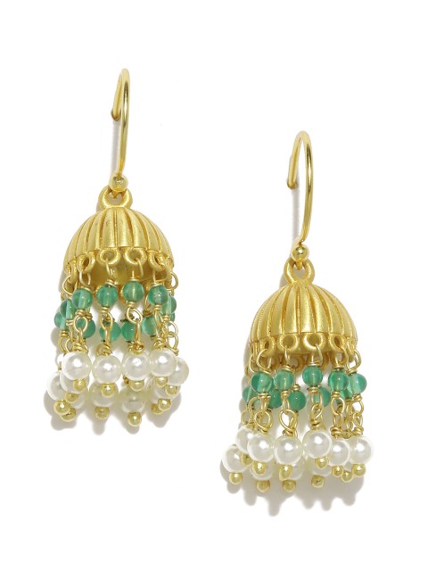 

Gehna Gold-Toned & Green Contemporary 925 Sterling Silver Jhumkas