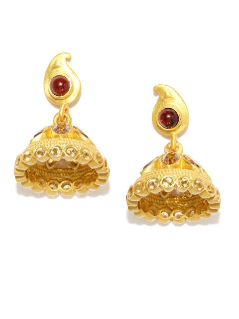 

Gehna Gold-Toned & Red Ethnic Garnet and Citrine Silver Jhumka