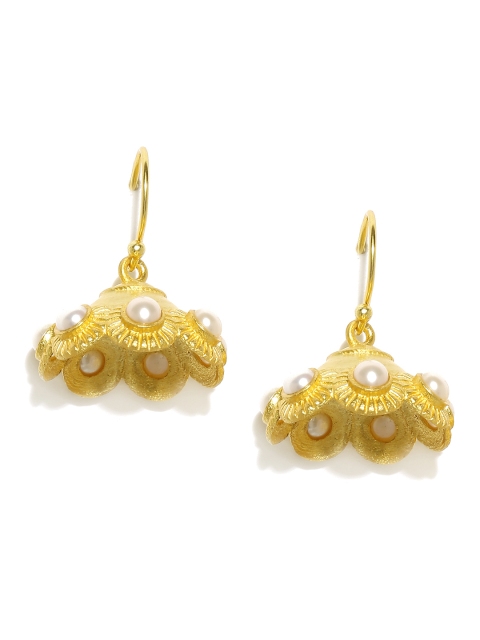 

Gehna Gold-Toned & White Comely Pearl Silver Jhumkas