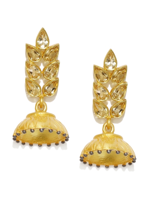 

Gehna Gold-Toned & Yellow Citrine & Silver Contemporary Jhumkas