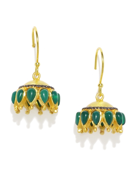 

Gehna Gold-Toned & Green Onyx Silver Jhumkas