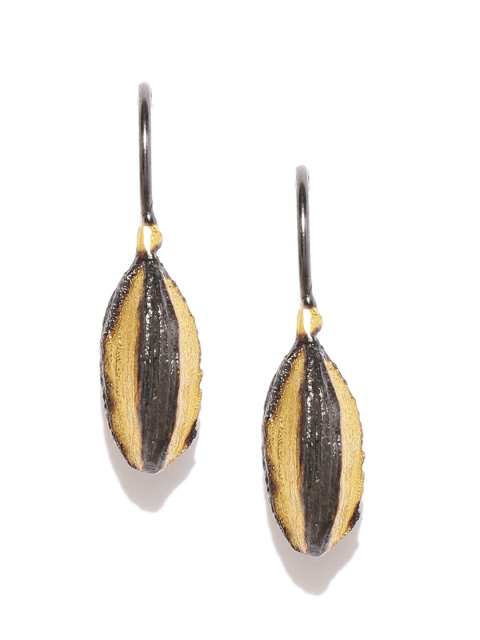 

Gehna Gold-Toned & Black Silver Rhodium-Plated Drop Earrings