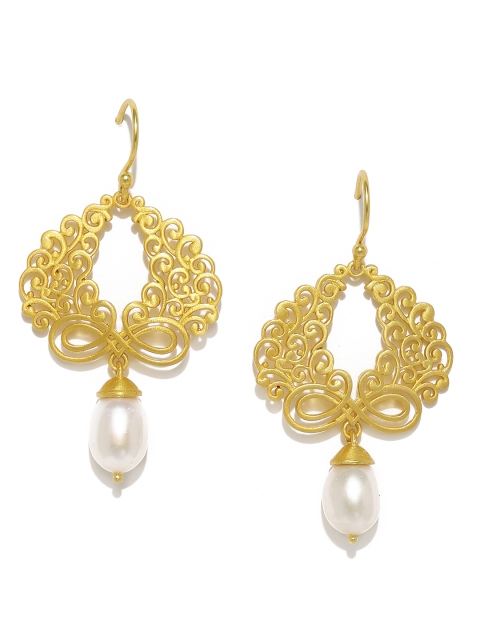 

Gehna Gold-Toned & White Pearl Contemporary Drop Earrings