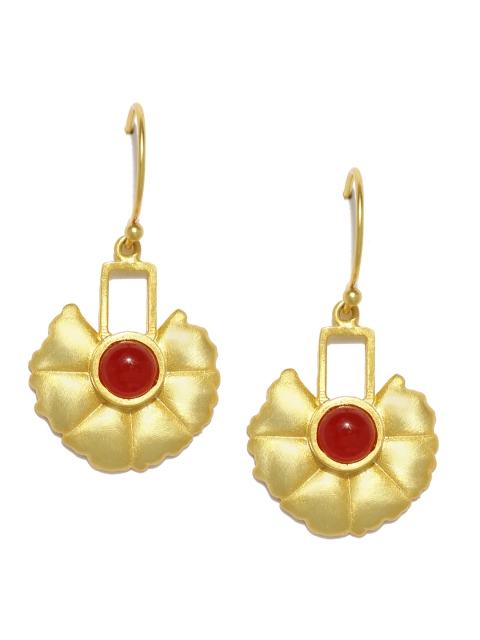 

Gehna Muted Gold-Toned & Red 925 Sterling Silver Drop Earrings