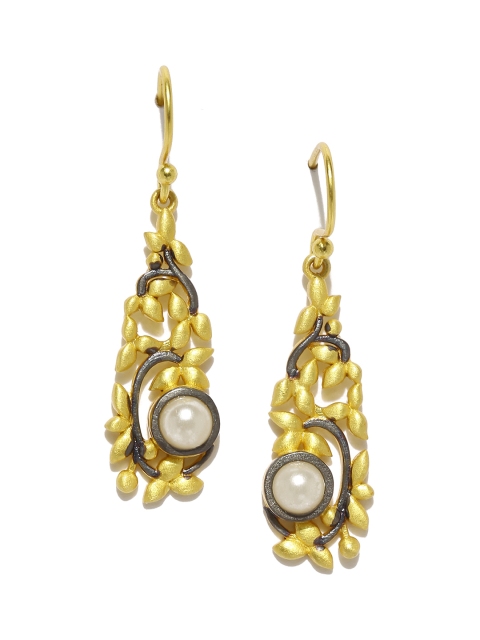 

Gehna Gold-Toned & White Pearl Silver Drop Earrings