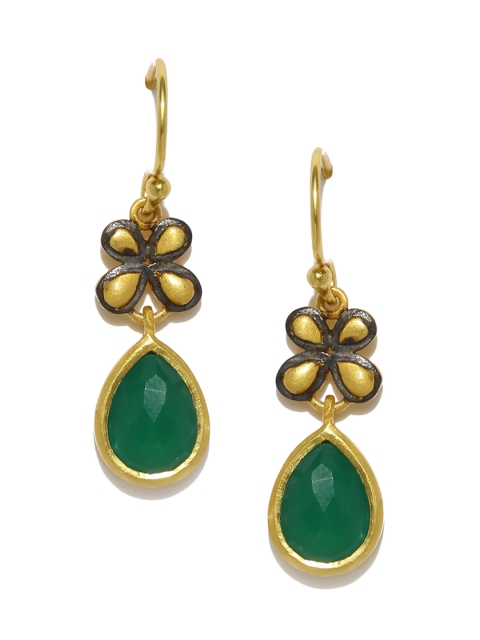 

Gehna Gold-Toned & Green Onyx 925 Sterling Silver Drop Earrings