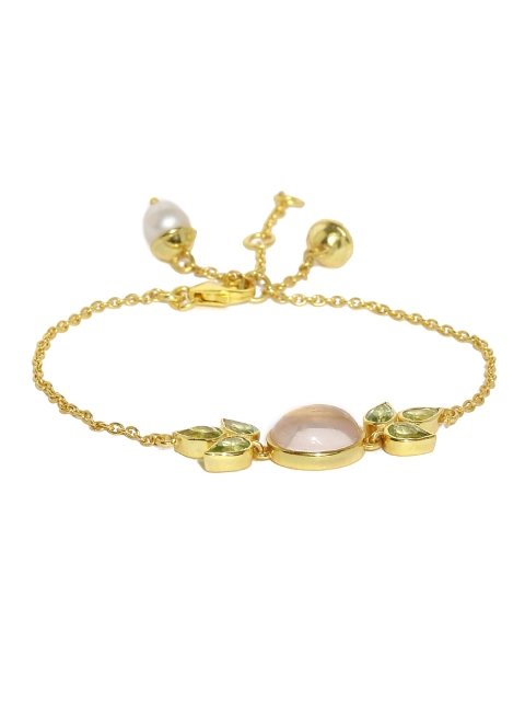 

Gehna Green and Pink Gold-Toned Silver Rhodium-Plated & Quartz Charm Bracelet