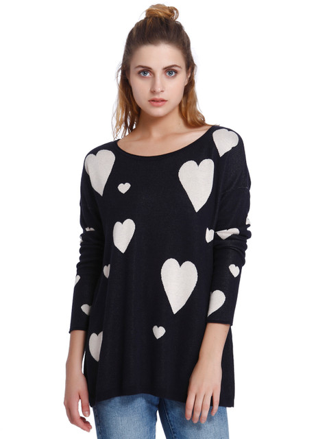 

ONLY Women Navy Blue & Off-White Printed Pullover Sweater