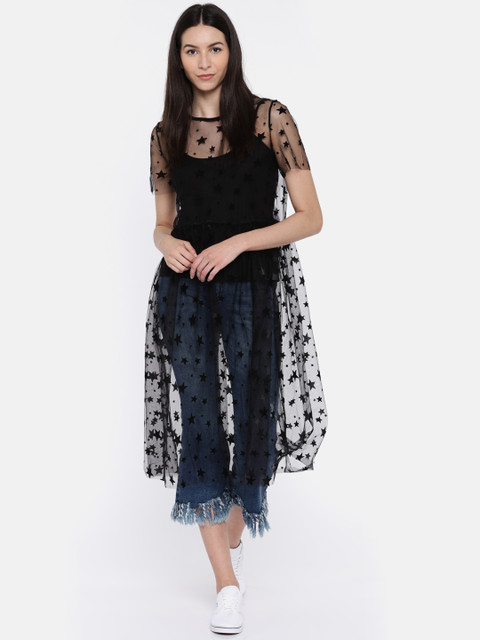 

ONLY Women Black Self Design Sheer Top