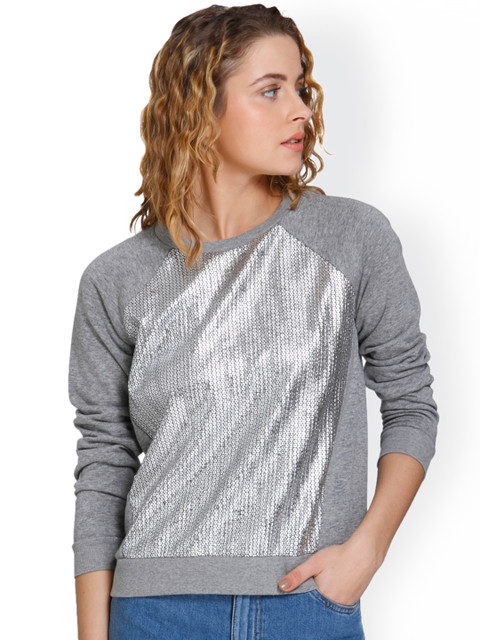 

ONLY Women Grey Self Design Sweatshirt