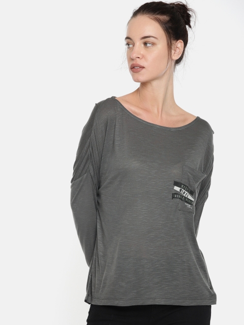 

Roadster Women Charcoal Grey Solid Round Neck T-shirt