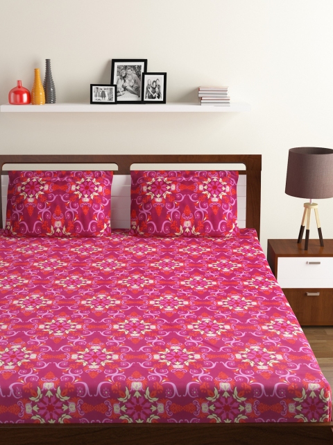 

BOMBAY DYEING Pink & Red Ethnic Motifs Flat 120 TC Cotton 1 King Bedsheet with 2 Pillow Covers