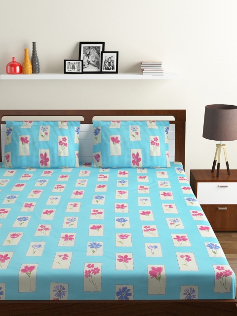 

BOMBAY DYEING Blue Floral Flat 120 TC Cotton 1 King Bedsheet with 2 Pillow Covers