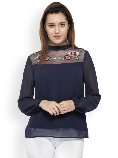 

Oxolloxo Women Navy Solid Top, Navy blue