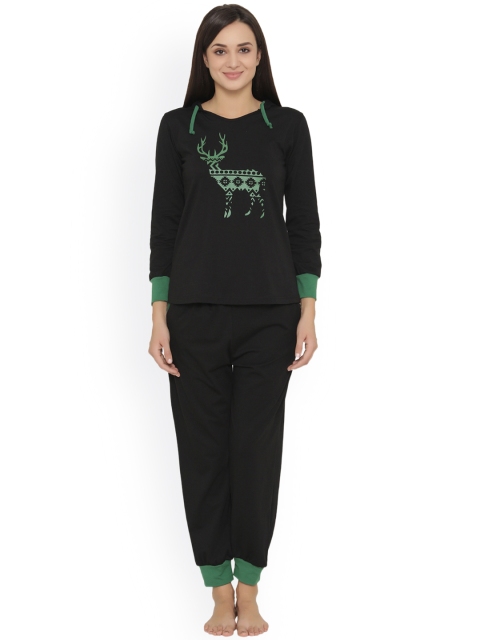 

Clovia Black Printed Lounge Set LS0290P13