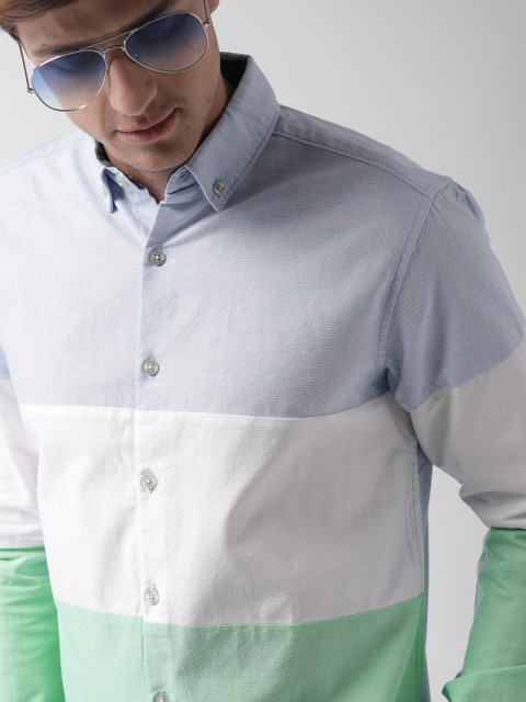 

Harvard Men Blue & White Slim Fit Colourblocked Casual Shirt