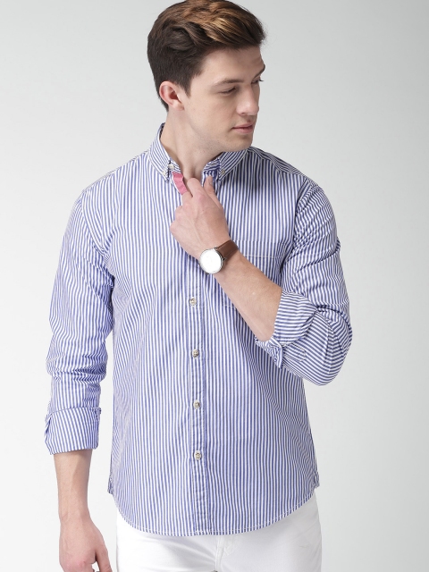 

Harvard Men White & Blue Slim Fit Striped Casual Shirt