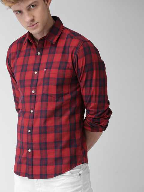

Harvard Men Red & Navy Slim Fit Checked Casual Shirt