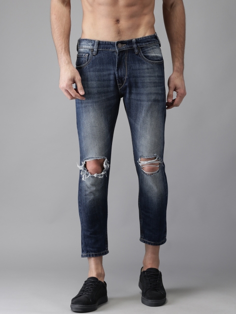 

Moda Rapido Men Blue Tapered Fit Mid-Rise Cropped Slash Knee Jeans