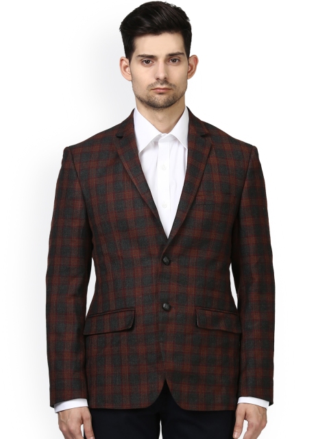 

Park Avenue Men Charcoal Checked Single-Breasted Blazer