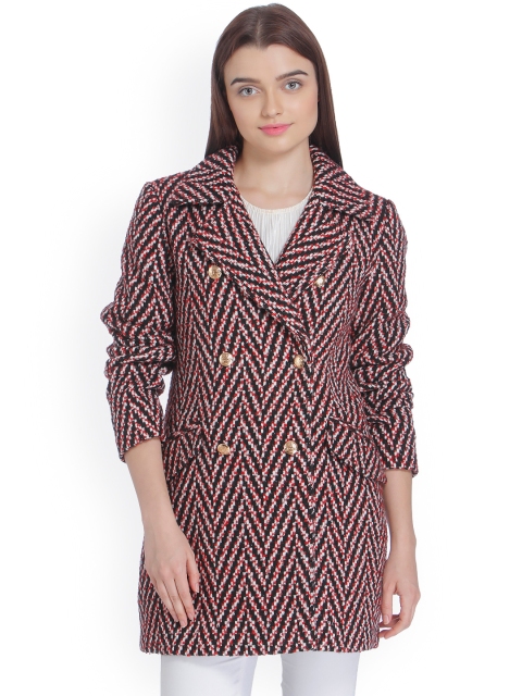 

Vero Moda Black & Red Self-Design Coat