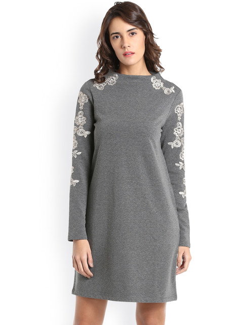 

Vero Moda Women Charcoal Grey Self Design A-Line Dress