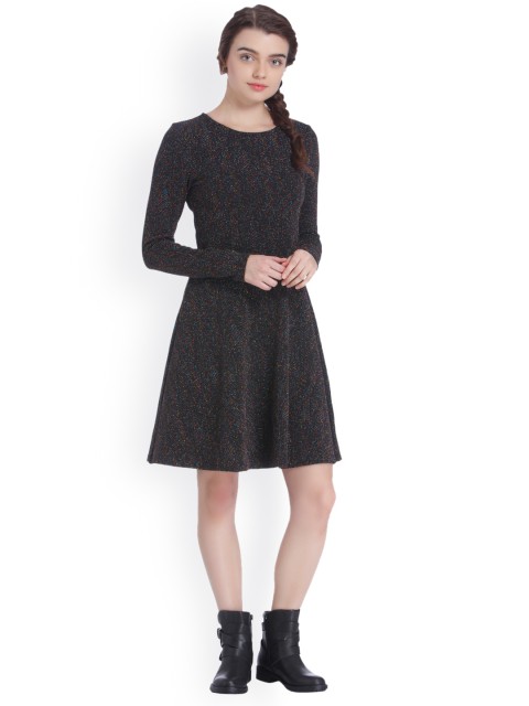 

Vero Moda Women Black Self Design Fit and Flare Dress