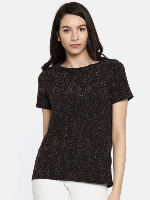

Vero Moda Women Black Self Design Round Neck T-shirt