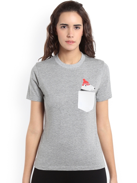 

Vero Moda Women Grey Melange Solid Round Neck T-shirt
