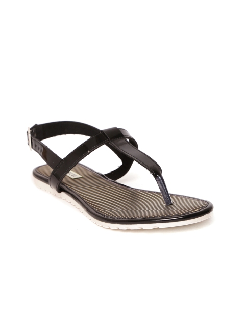 

Wet Blue Women Black Solid T-Strap Flats