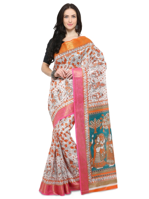 

Ligalz White Printed Silk Cotton Saree