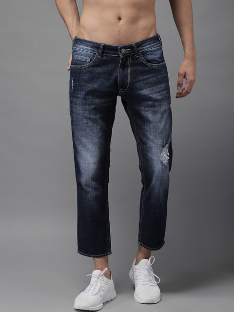 

HERE&NOW Men Blue Skinny Fit Mid-Rise Cropped Mildly Distressed Stretchable Jeans