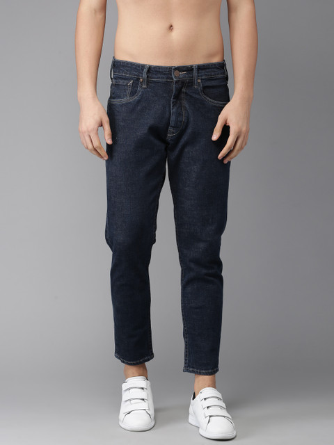 

HERE&NOW Men Blue Cropped Slim Fit Mid-Rise Clean Look Stretchable Jeans
