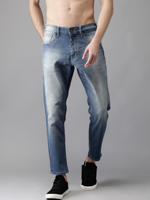 

HERE&NOW Men Blue Slim Fit Mid-Rise Clean Look Cropped Stretchable Jeans