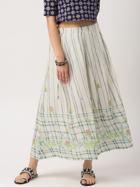 

IMARA Off-white & Blue Striped Maxi Skirt