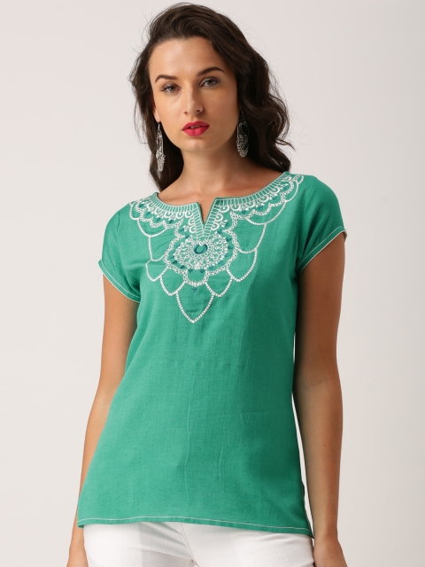 

IMARA Women Green Embroidered Top