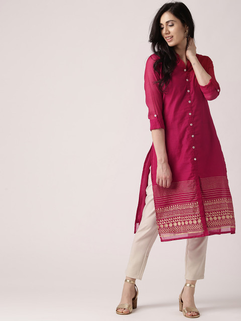 

IMARA Women Magenta Printed Detail Straight Kurta