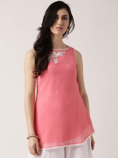 

IMARA Women Pink Embroidered Detail Top
