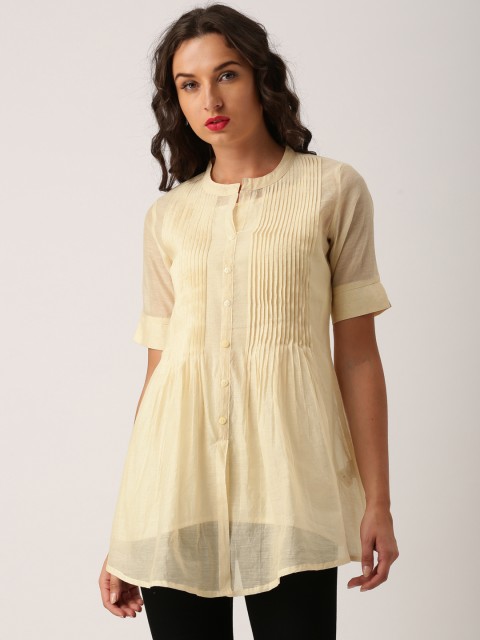 

IMARA Women Off-White Solid A-Line Top