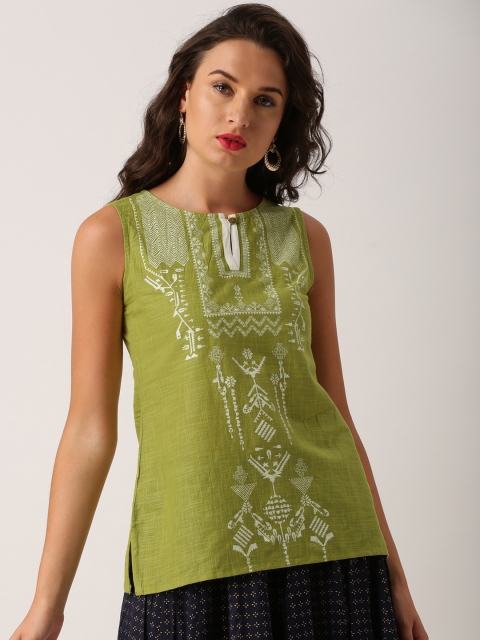 

IMARA Women Green Printed Pure Cotton Top