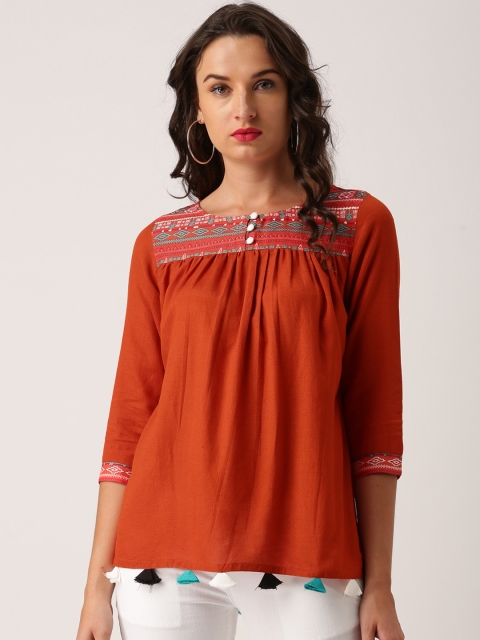 

IMARA Women Rust Solid A-Line Top