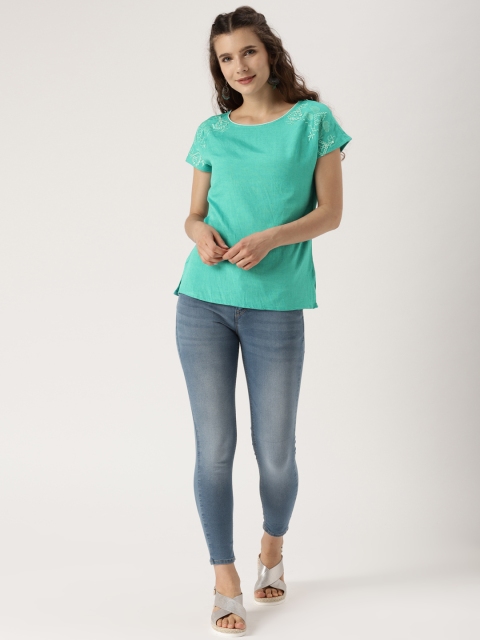 

IMARA Women Turquoise Blue Solid Top