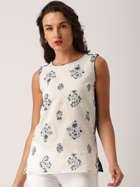 

IMARA Women Off-White Printed Pure Cotton Top