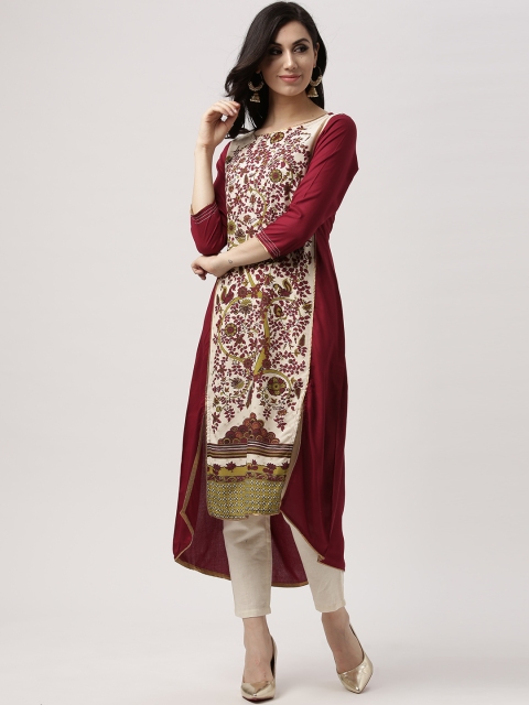 

IMARA Women Maroon & Off-White Printed A-Line Kurta