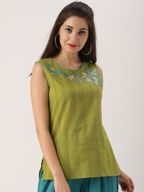 

IMARA Women Purple Striped A-Line Top, Green