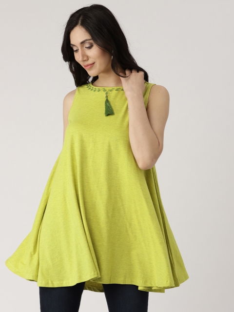 

IMARA Women Lime Green Solid A-Line Top