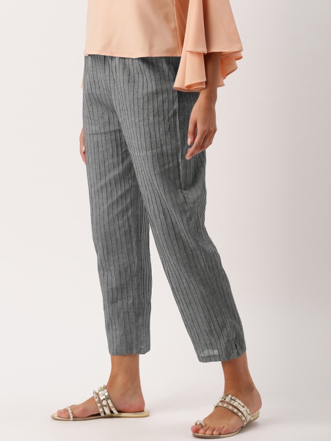 

IMARA Women Grey Regular Fit Striped Trousers