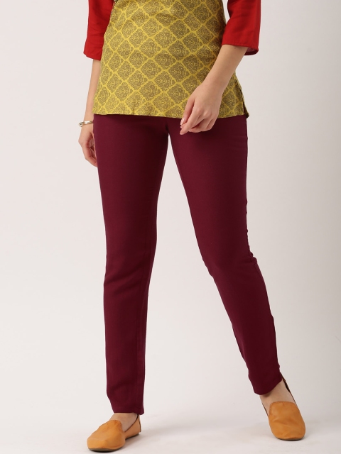 

IMARA Women Maroon Regular Fit Solid Trousers