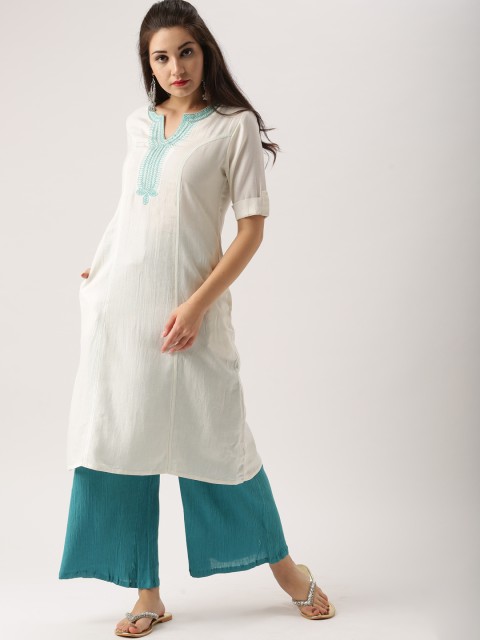 

IMARA Women Off-White Solid A-Line Kurta